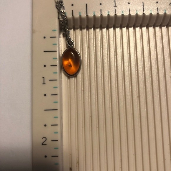 VTG Sterling Amber Pendant & Figaro Link Chain 18” & 1” - Picture 8 of 9